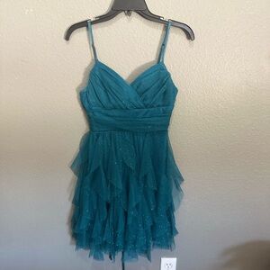 Blue Ruched Ruffled Babydoll Mini Dress